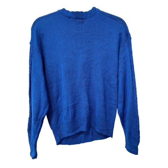 Vintage 90s College Point Knit Pullover Sweater Size Medium Blue Deadstock NEW - Picture 2 of 6